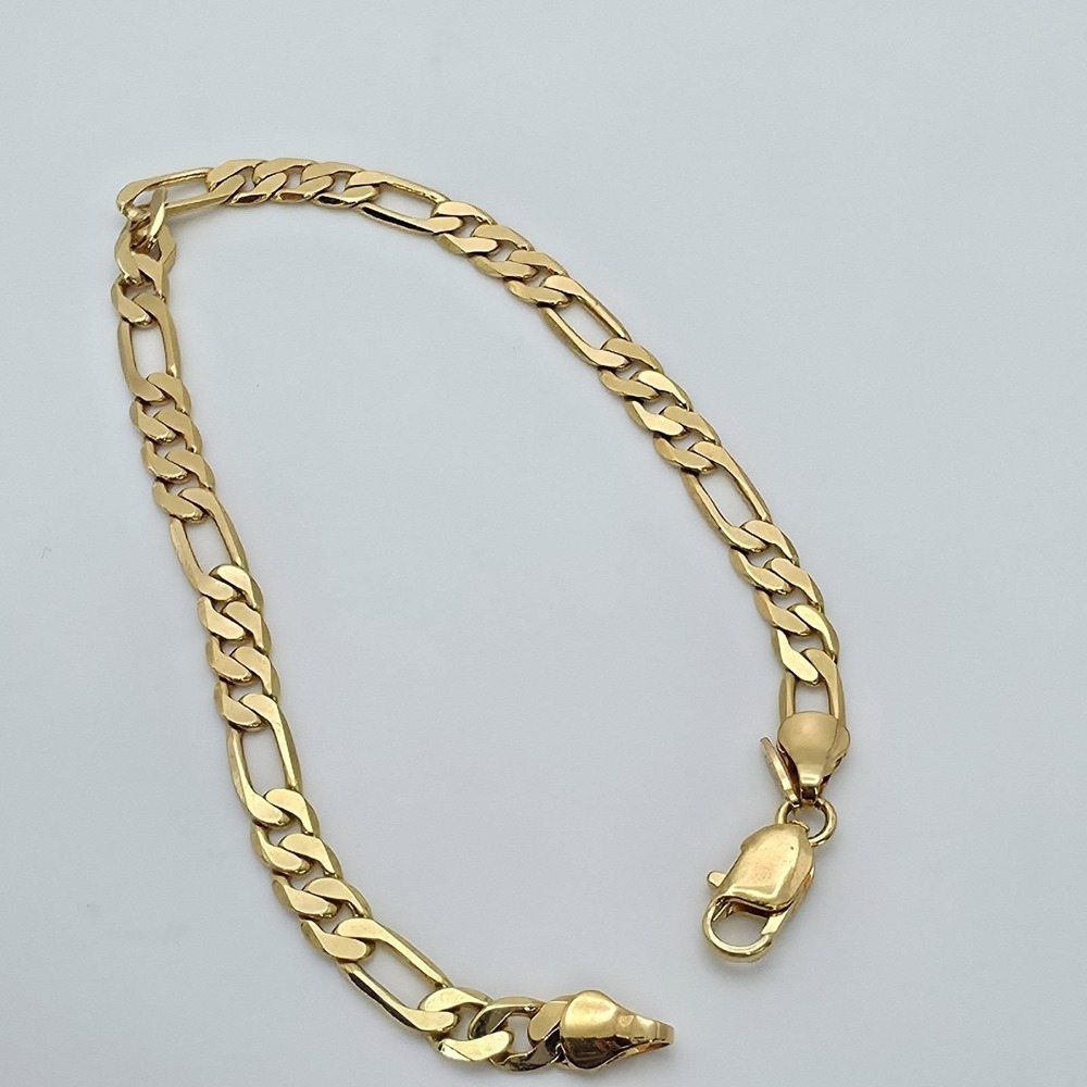 Vtg HONOR SOCIETY Women's Anklet Men's Bracelet Gold Plated Figaro Chain Avon 9" - Picture 5 of 14